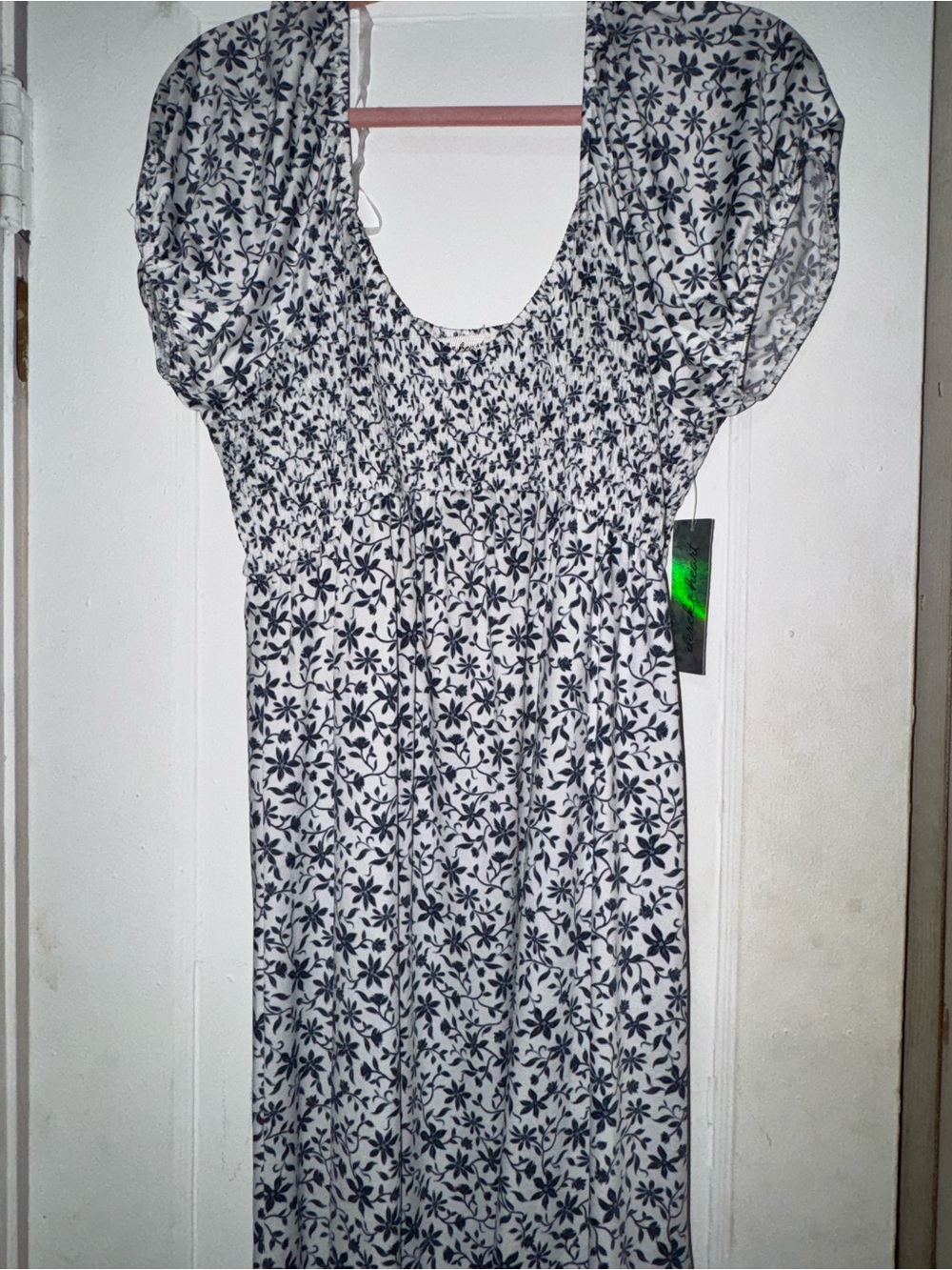 Derek Heart White Midi Dress with Navy Floral Print